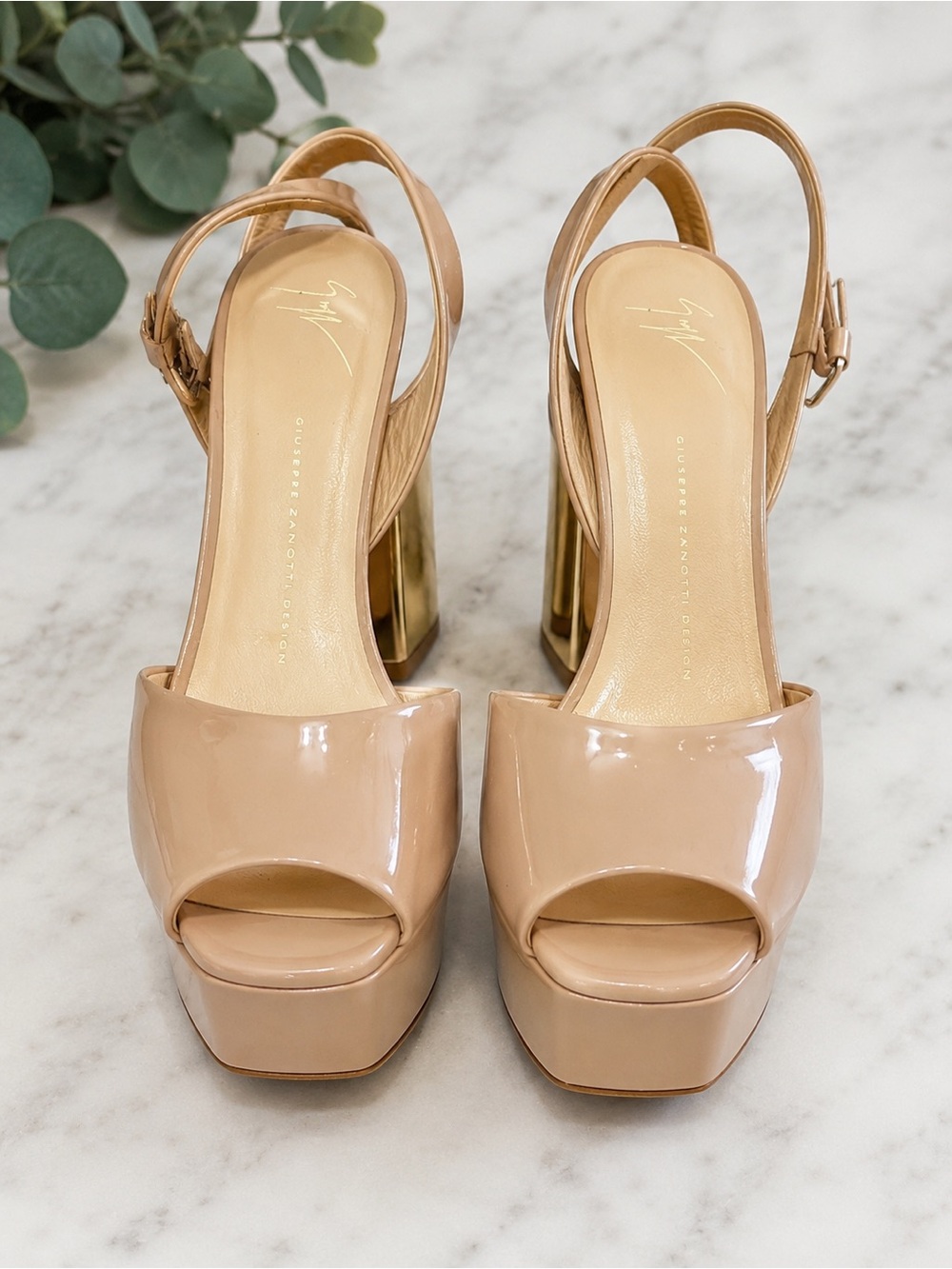 Giuseppe Zanotti Blush Patent Slingback Block Heels